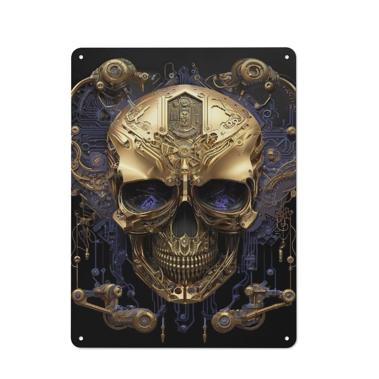 Junmoney Skull Machine Gold Ii Creative Office Metal Sign 40X30cm, Office Wall Decor For Hobby Room, Office, Lounge Or Living Room
