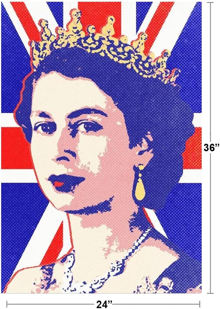 Queen Elizabeth II UK Pop Art Portrait Poster Union Jack Queen Mother Royal Family Crown Flag Picture Cool Wall Art Print Poster 24x36
