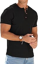 PrinStory Men's Henley T Shirts Summer Short Sleeve Tshirts Casual Grandad T Shirt Crew Neck Basic Tops