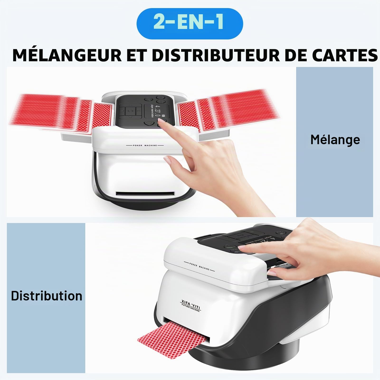 Automatique Mélangeurs de Cartes et Distributeur 2 en1, Distributeur de Carte Automatique Rechargeable, Silencieux, Distributeur de Cartes à Jouer Rotation 360° pour UNO, Poker et Texas Hold'em