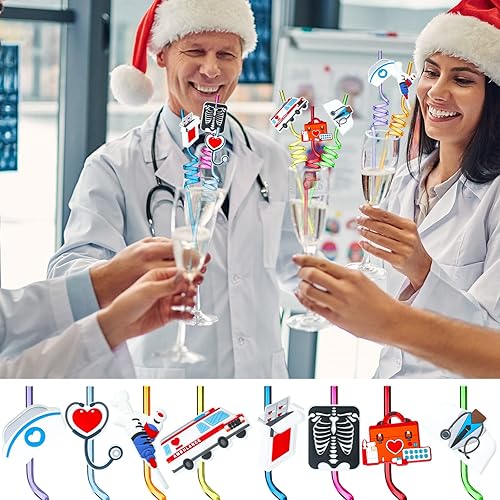 Vista 6 de Eaasty 24 pajitas de plástico reutilizables para enfermeras, para enfermeras, médicos, para matronas, farmacéuticos, para la semana de Huc