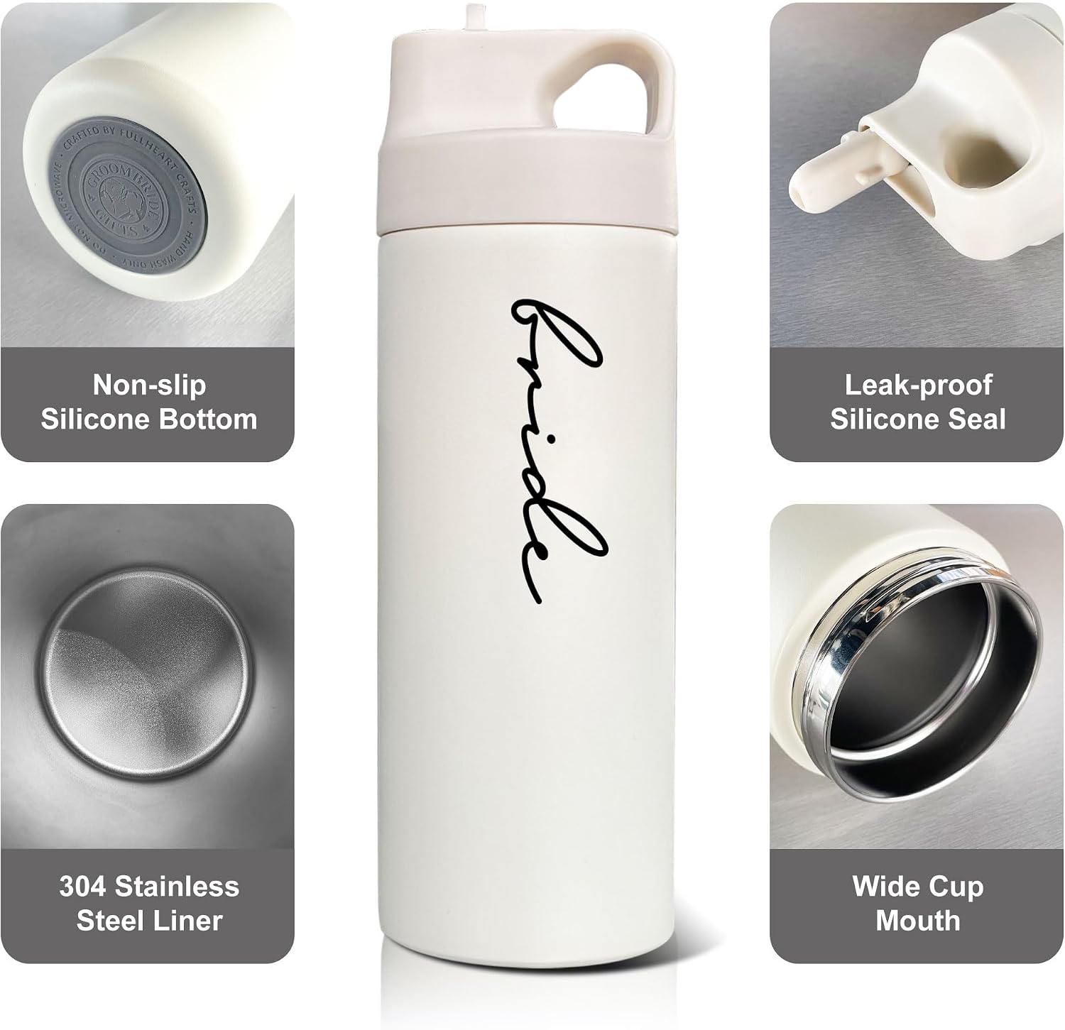 HubbyWifeyGifts Wedding Gifts for Couples 2026, Bride & Groom Cups, Honeymoon Travel Insulated Water Bottle - 16.2oz with Handle and Straw