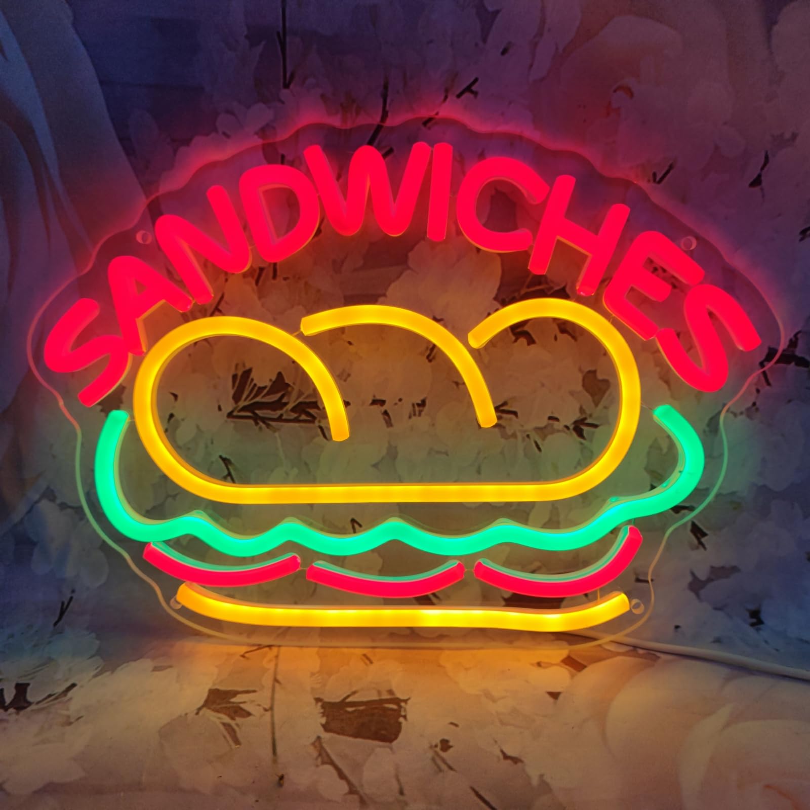 Sandwiches Neon Sign Sandwich Sign Food Neon Signs for Wall Decor, Sandwich Decorate for Home Kitchen Restaurant Store Fast Food Man Cave Party Decor, 12.9
