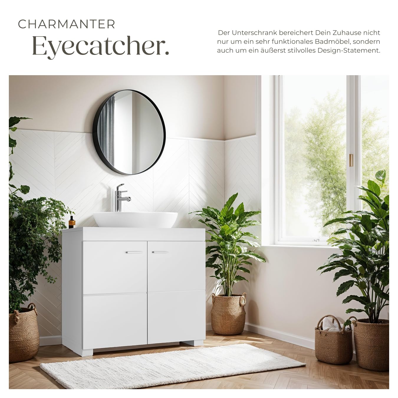 tectake® Waschbeckenunterschrank, Waschtisch Unterschrank, Badschrank für unter Waschbecken, Spüle, Schrank Möbel Badunterschrank, Waschtischunterschrank für Badezimmer & WC, Badmöbel - weiß
