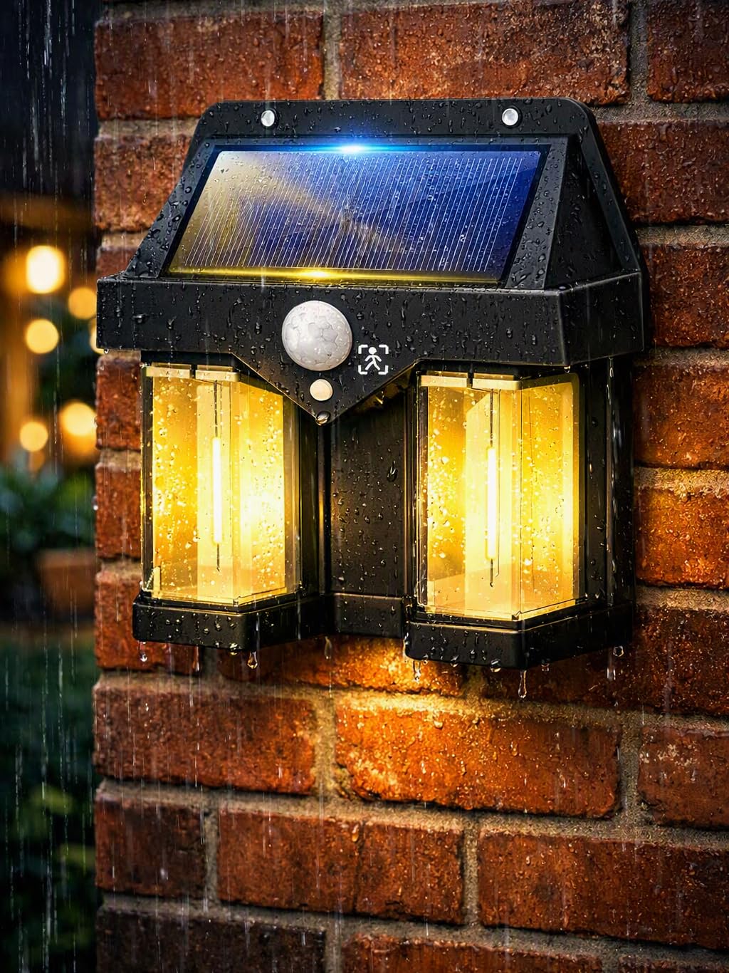 solar motion sensor wall light outdoor, waterproof ip65 led solar wall lamp with 4 lighting modes, dusk to dawn auto on/off, wireless garden security light for gate, balcony, porch, patio