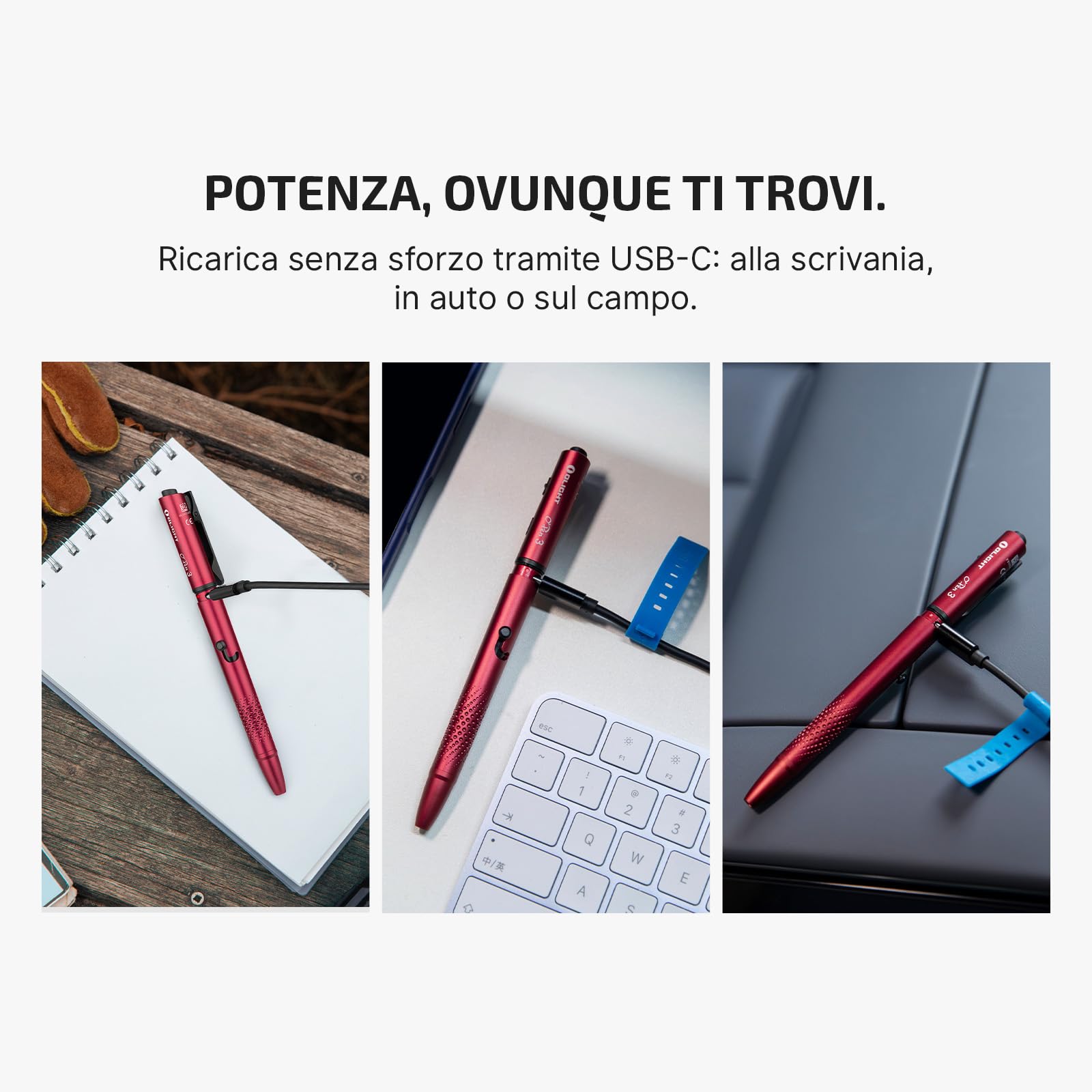 OLIGHT Open 3 Penna Torcia LED da 120 Lumen con Luce Rossa e Verde, Torcia Ricaricabile EDC portatile e facile da caricare per Scrivere, Lavorare, Avventure, Affari Professionali (Rosso)