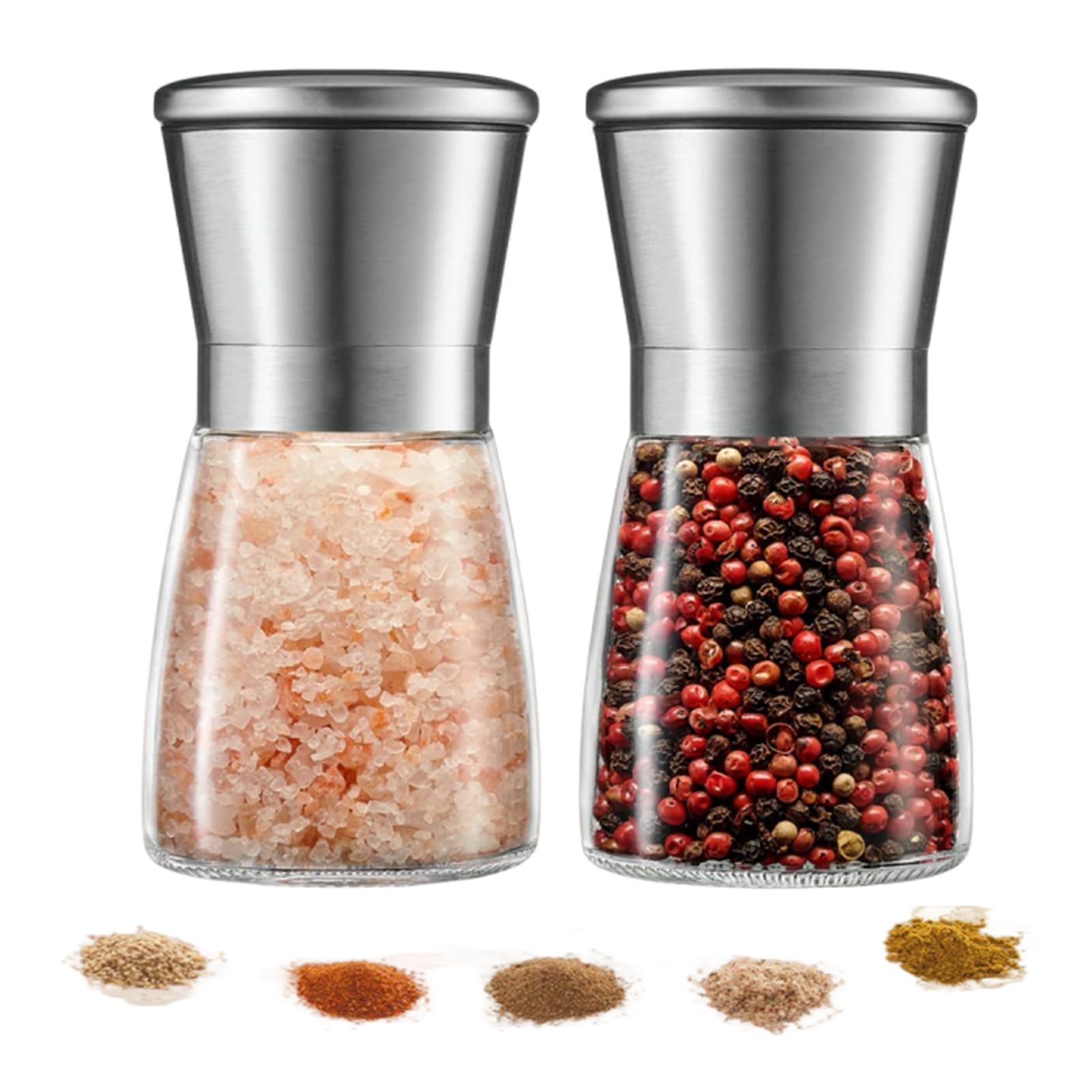 Premium Stainless Steel Sea Salt and Pepper Grinder,Manual Salt or Pepper Grinder for Professional Chef,Ceramic Blades and Adjustable Coarseness, Refillable Glass Body with 6.85 OZ Capacity - 2 Pack-image-15