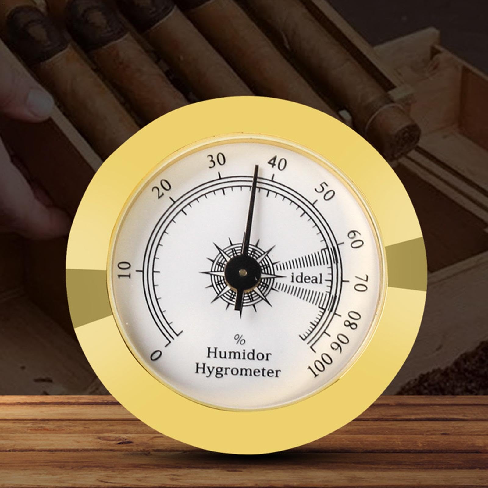 Hygromètre à cigares,Humidor hygromètre analogique en verre rond doré - Hygromètre rond pour cave à cigares Hygromètre rond mécanique Jauge d'humidité pour boîtes de conserve