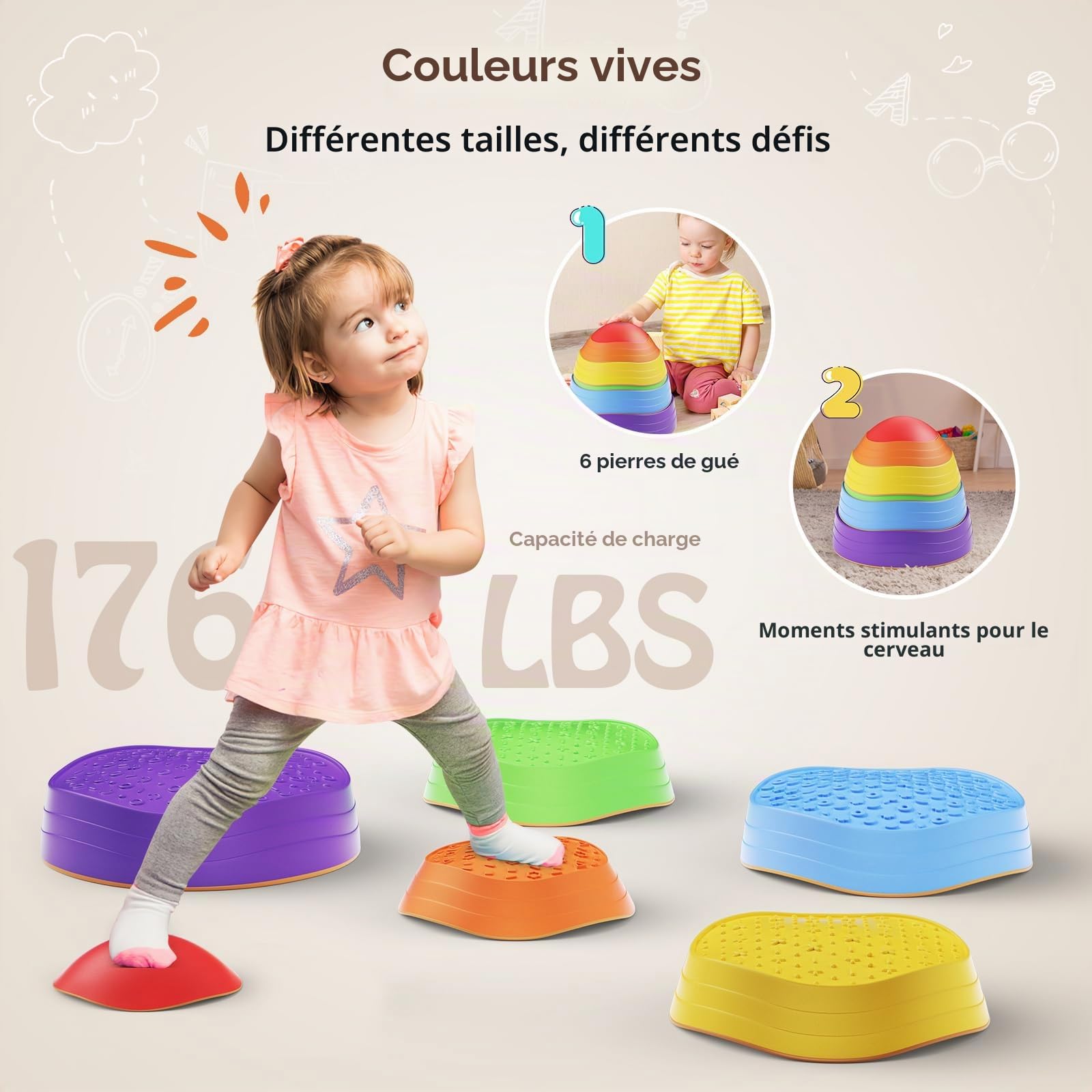 Lot de d'équilibre pour enfants, pierres à empiler pour enfants Favorise l'équilibre et la coordination à l'intérieur comme à l'extérieur jouet d'activité physique Pierres à empiler