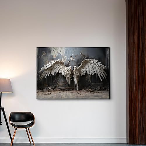 Miniatura 3 de Original Angel Wing Print on Canvas, Abstract Gold Feather Wings Canvas Wall Art, Modern Minimalist Artwork for Living Room Bedroom