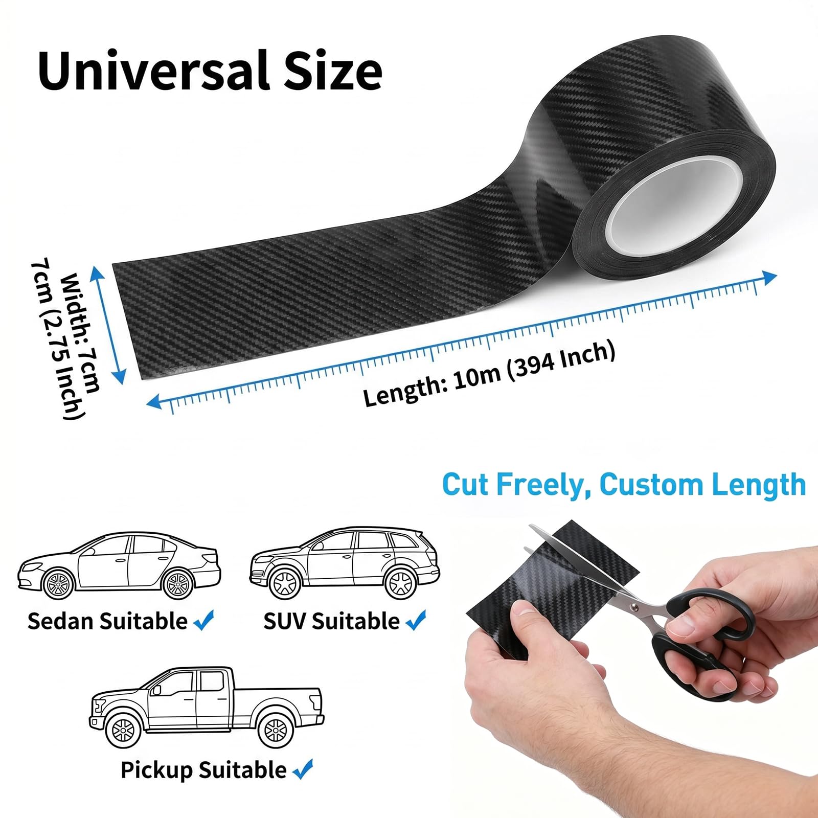 Carbon Folie Auto 7cm x 10m - Einstiegsleisten Schutz Auto Kohlefaser Aufkleber Schwarz Autofolie Selbstklebend Schutz für Autotür, Türgriffe