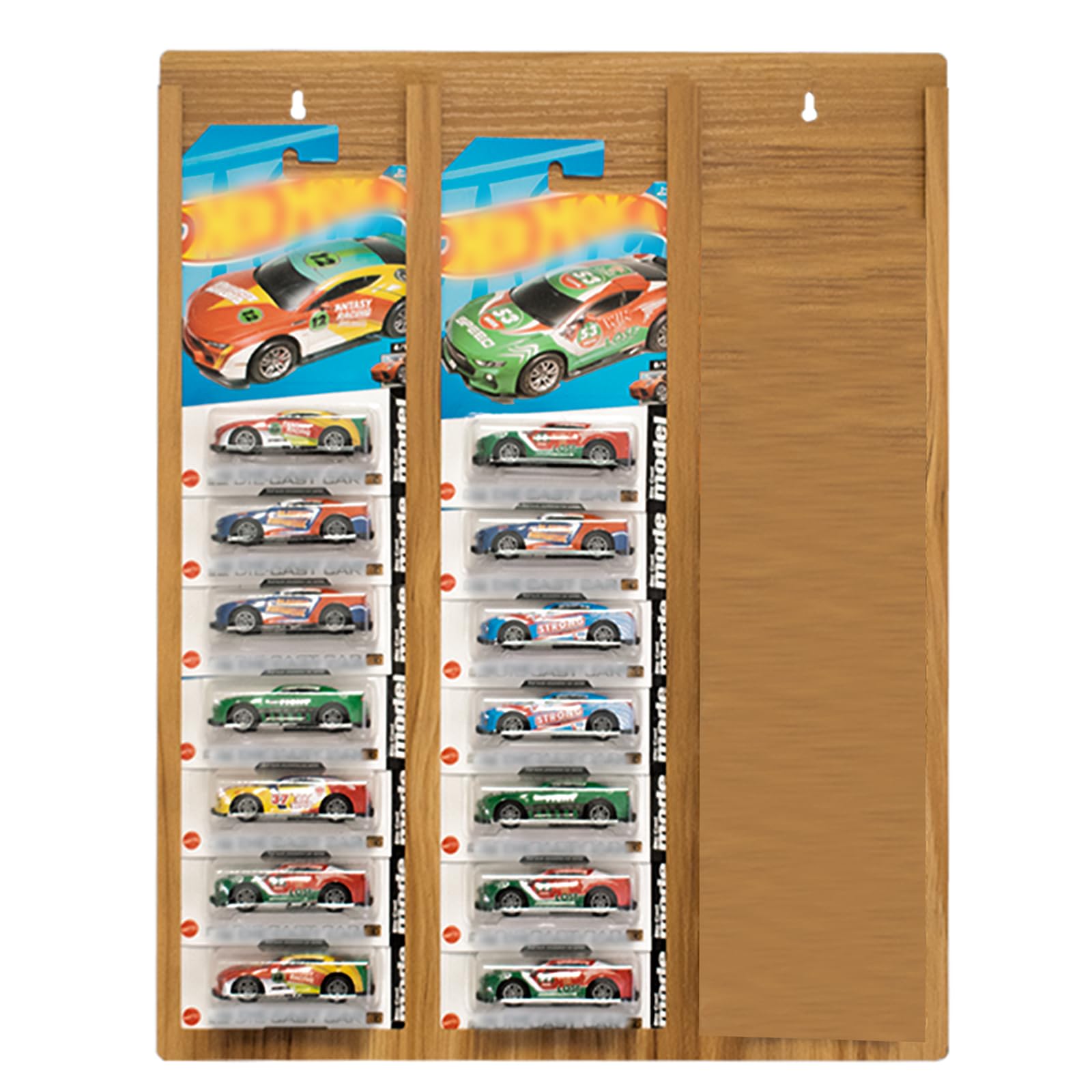HingoFuni Wood Display Case for 30 Packaged Cars Hanging Organizer for Match-Box Packaged Cars Toy Car Storage Organizer Case 13.8 x 17.7 inch (1), Small