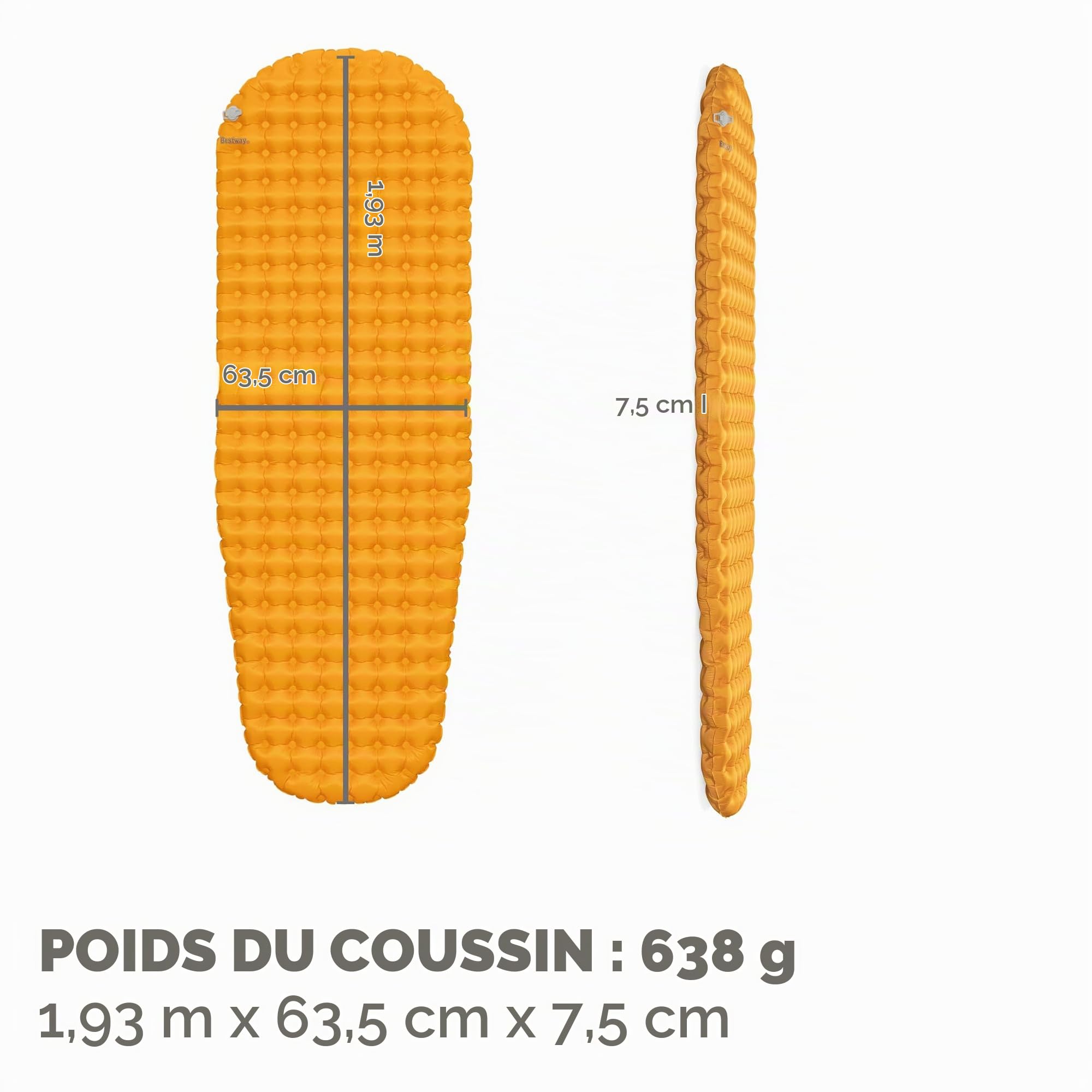 Bestway Matelas Gonflable isolé Forme Momie Grande Taille RidgeLite - 193 cm x 63,5 cm x 7,5 cm - Orange