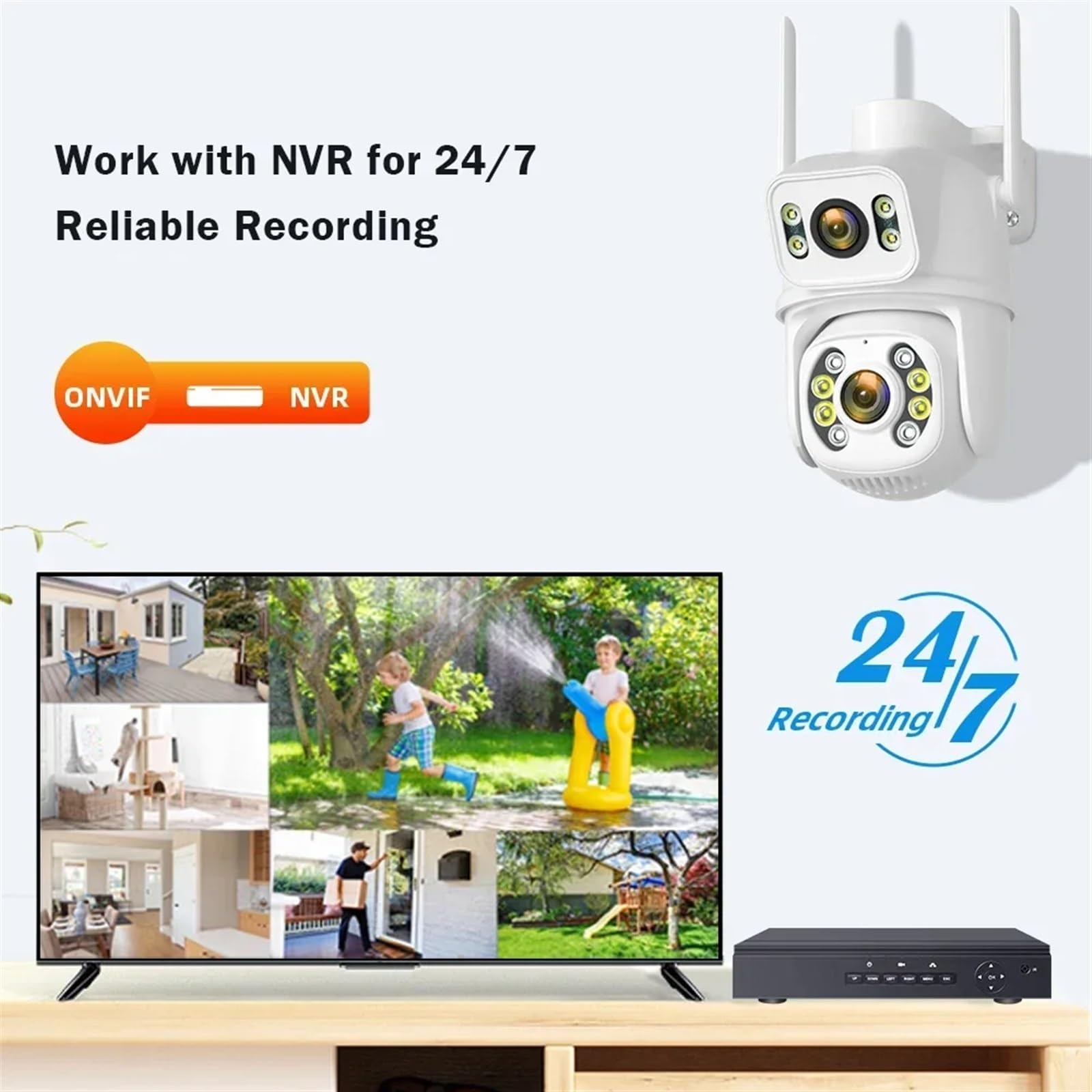 Caméra de sécurité, Caméra de Surveillance sans Fil 8MP 6MP, détection Humaine, Vision Nocturne Couleur, Double Objectif, écran, Protection sécurité, étanche(8MP Add 64G Card)