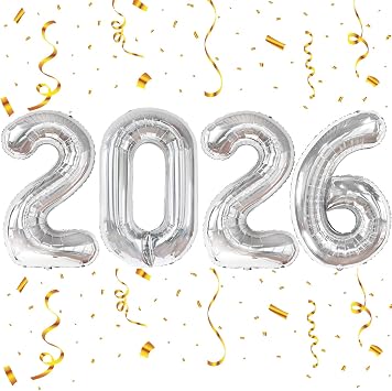 Silver 2026 Numbers Balloons 16inch 2026 Mylar Foil Balloons for 2026 Graduation Decorations