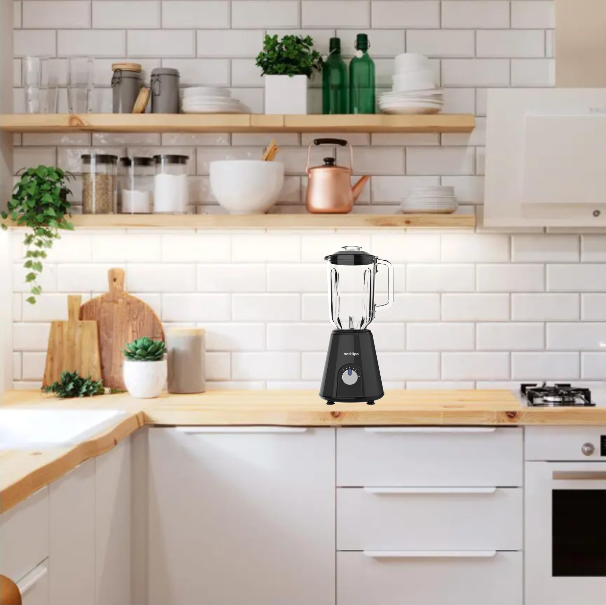 Batidora BVA-800 N - Batidora 800W de 6 cuchillas de acero inoxidable y jarra de cristal de 1,5 Litros - 2 velocidades con función Pulse