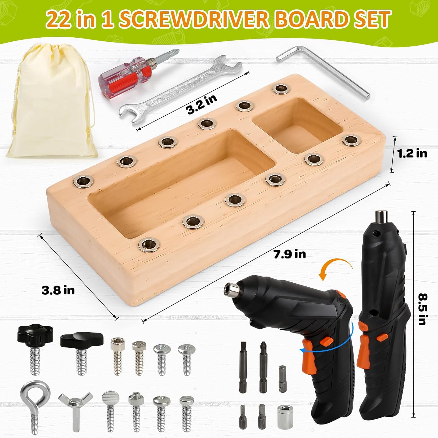Montessori Screwdriver Board Set with Electric Drill, Wooden Montessori Busy Board Toys Screw Driver Activities Tools for 3 4 5 Year Old Kids, Sensory Learning STEM Fine Motor Skills Toys for Boys