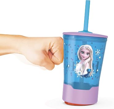 Zak Designs 16oz Disney Frozen 2 Mighty Mug Tumbler with Lid and Silicone Straw, Tip-Proof Spill-Proof Base, Easy to Lift, Durable Plastic Cup for Home and Travel 16 oz, Frozen Elsa