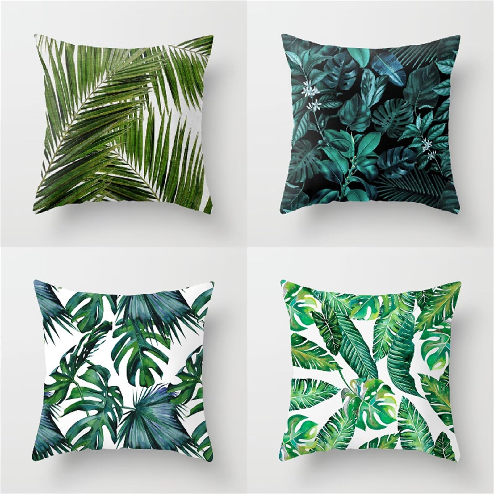 Juego de 4 Verde Moderno Fundas de Cojines, Hojas Cojines Decoracion Impermeable 45x45cm,Otoño Fundas Cojín Lino Decorativas para,Sofá Sala de Estar Exterior Jardín Cojin, Cremallera Oculta HY-1862