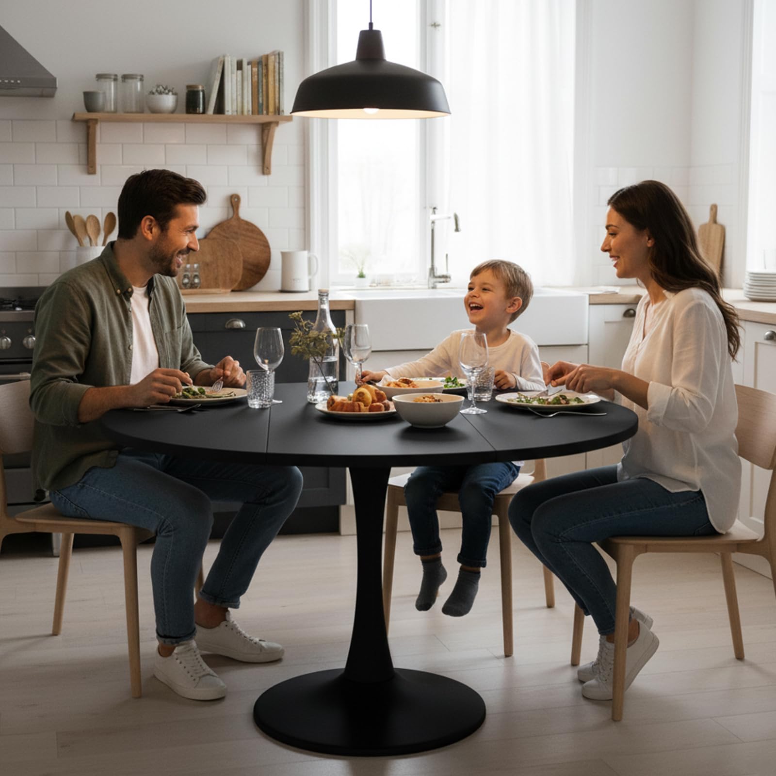 Exble Tavolo da pranzo rotondo nero 100 140 x 100 x 75 cm tavolo da cucina moderno per 2 6 persone versatile sala da pranzo pelliccia per multi funzioni