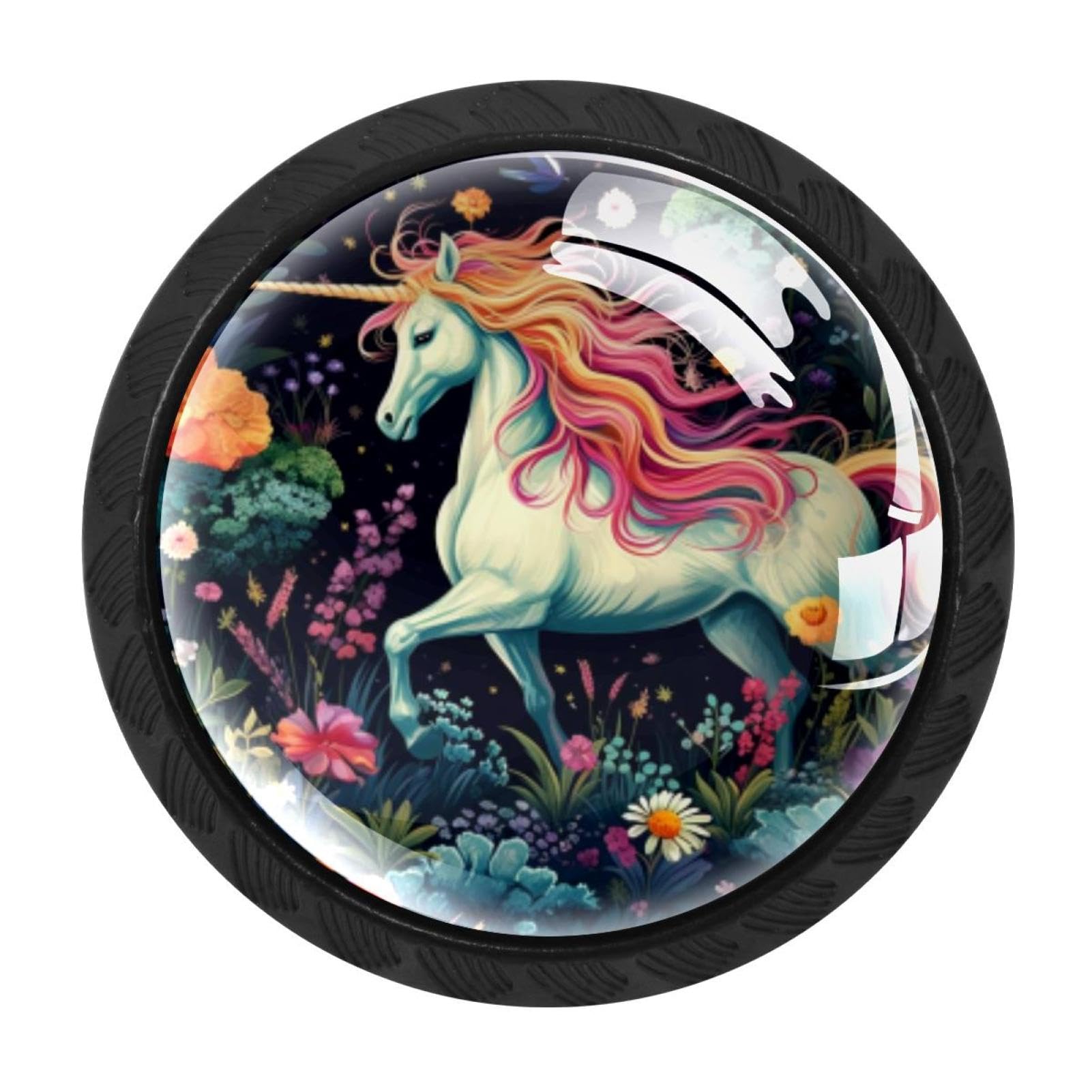CHENZZZZ 4 Pieces Unicorn Drawer Knobs, 35mm Black Cabinet Knobs, Drawer Pulls and Knobs, Dresser Drawer Knobs, Cabinet Hardware Kitchen Cabinet Knobs
