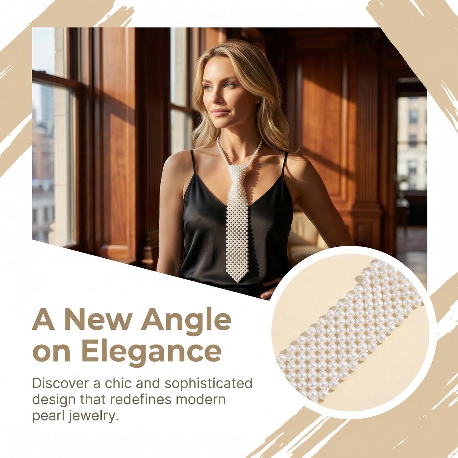 Tie Necklace Pearl Necktie Collar Tie for Women White Beaded Handmade Fashion Neck Accessory Shirt Neckties Women's Jewelry