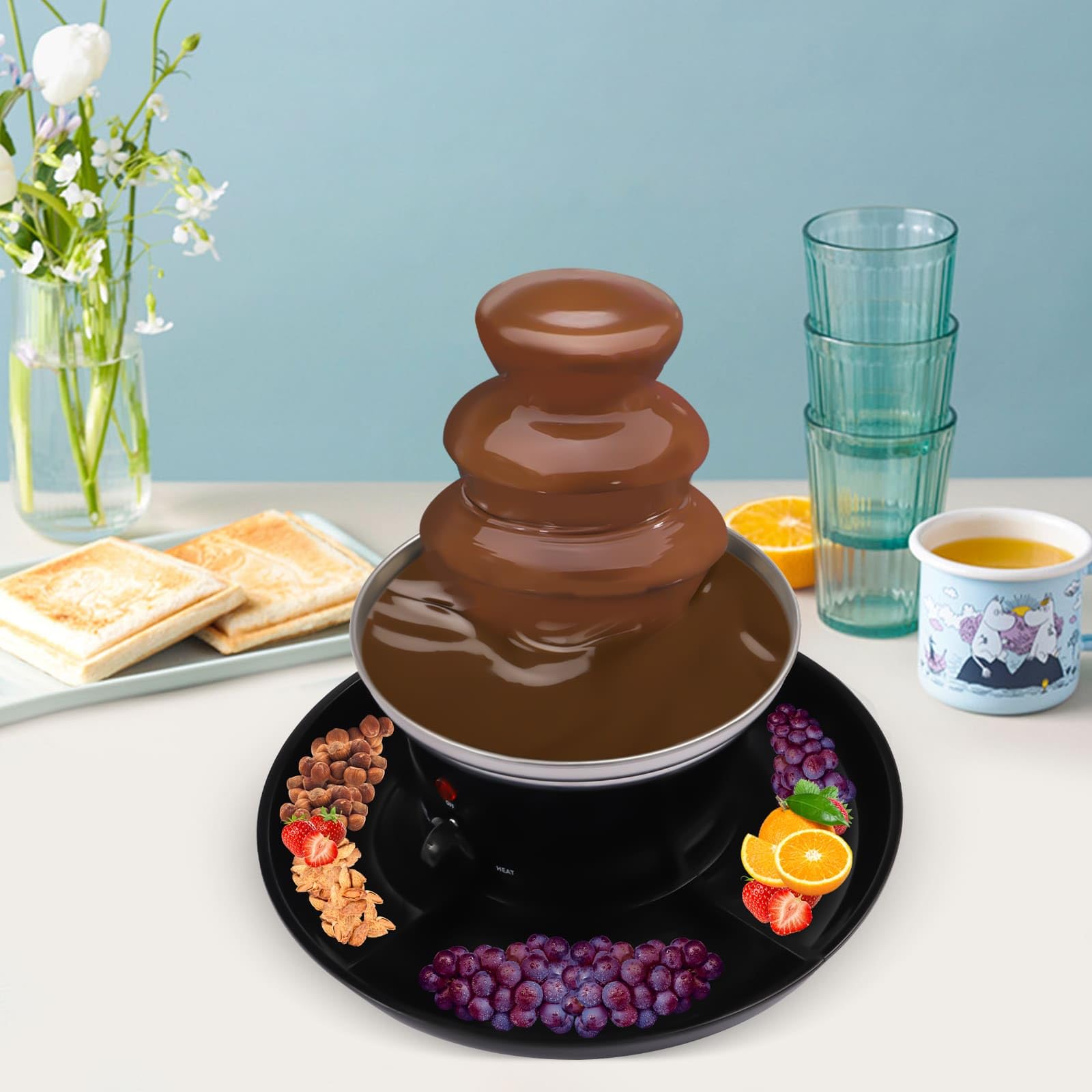 Fontaine à Chocolat 3 Niveaux avec Assiette à Fruits, Machine de Fontaine pour Chocolat Fondant Chaud 40 W, Capacité 0.45kg, Pour Réunions de Famille, Anniversaires, Mariages