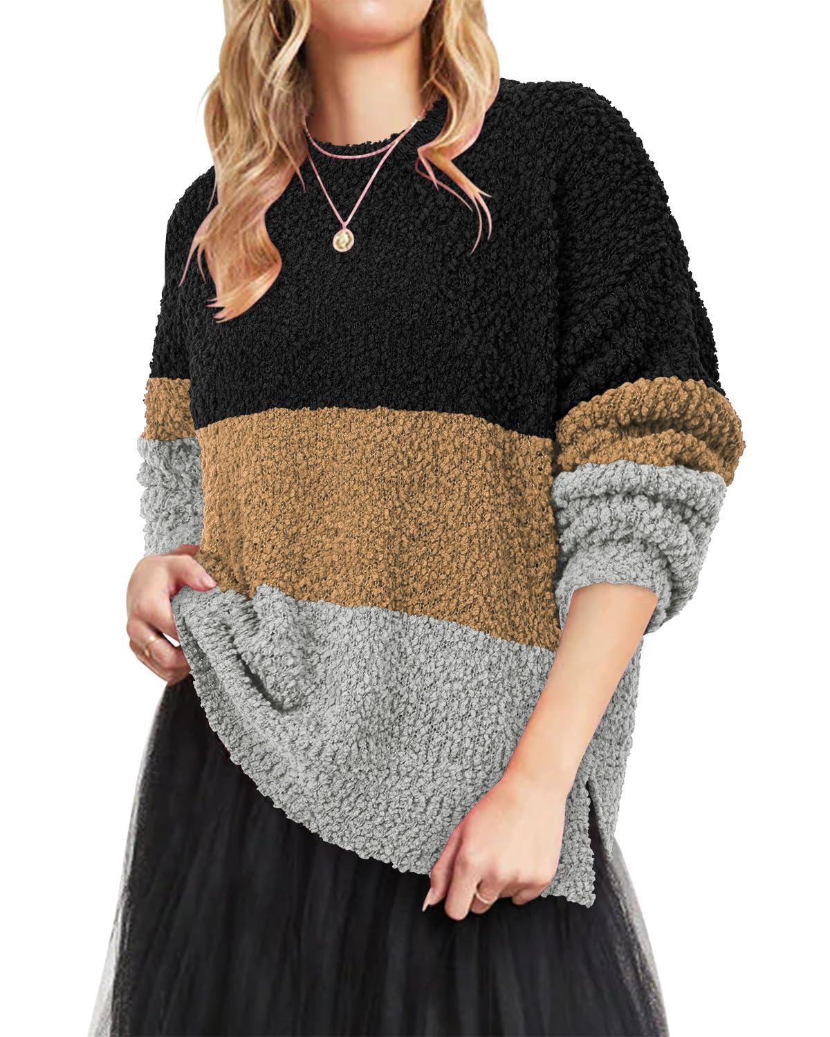 StunShow Women's Pullover Sweater Side Slit Casual Long Sleeve ...