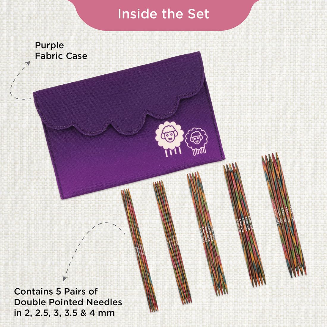 Set di ferri a doppia punta KnitPro Symfonie, (15-20 cm) - 1 set