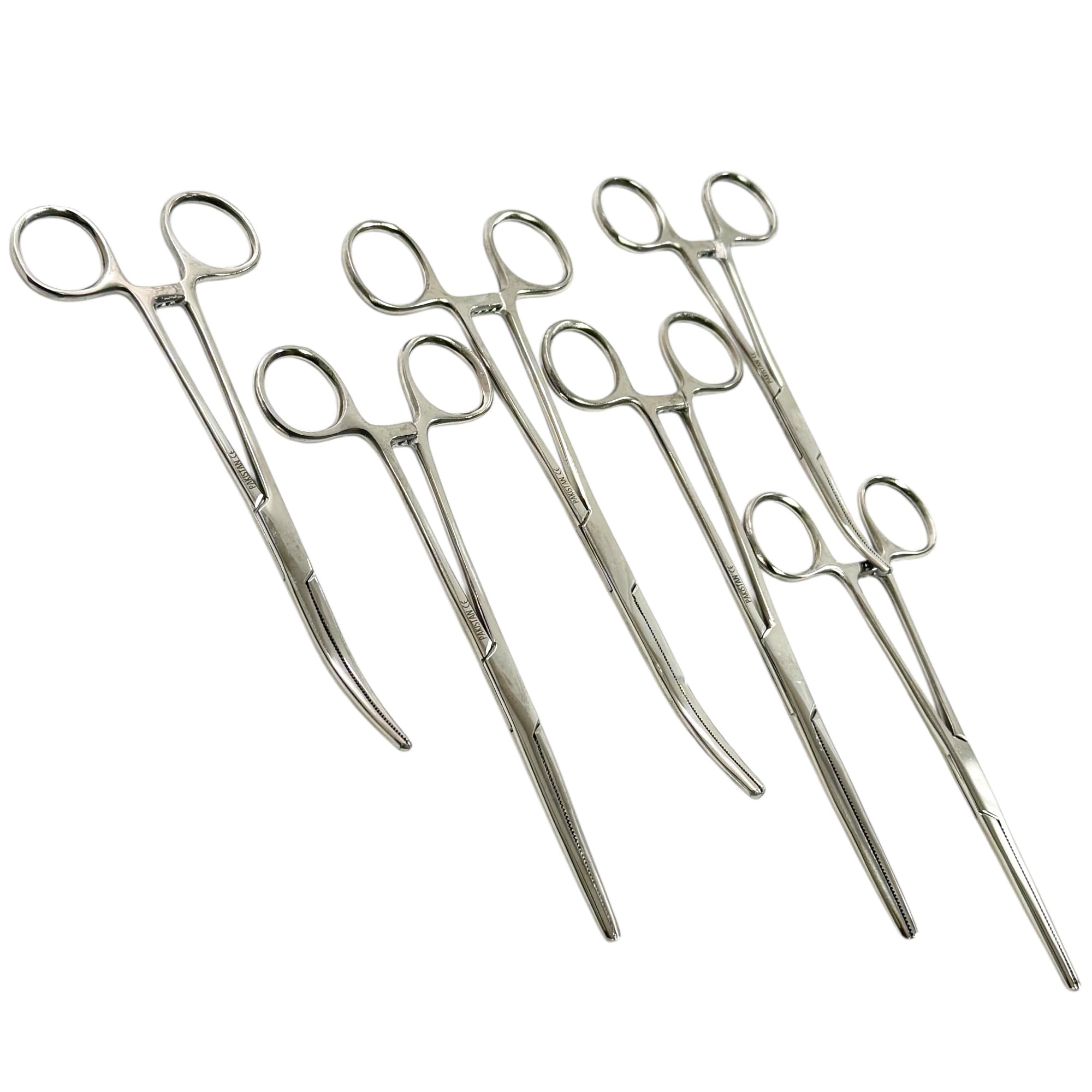ArtLab-Ultimate Hemostat Forceps Set of 6-Straight & Curved Hemostat Forceps Locking Clamps Stainless Steel Full Serrated Jaws-Ideal for Nurses,