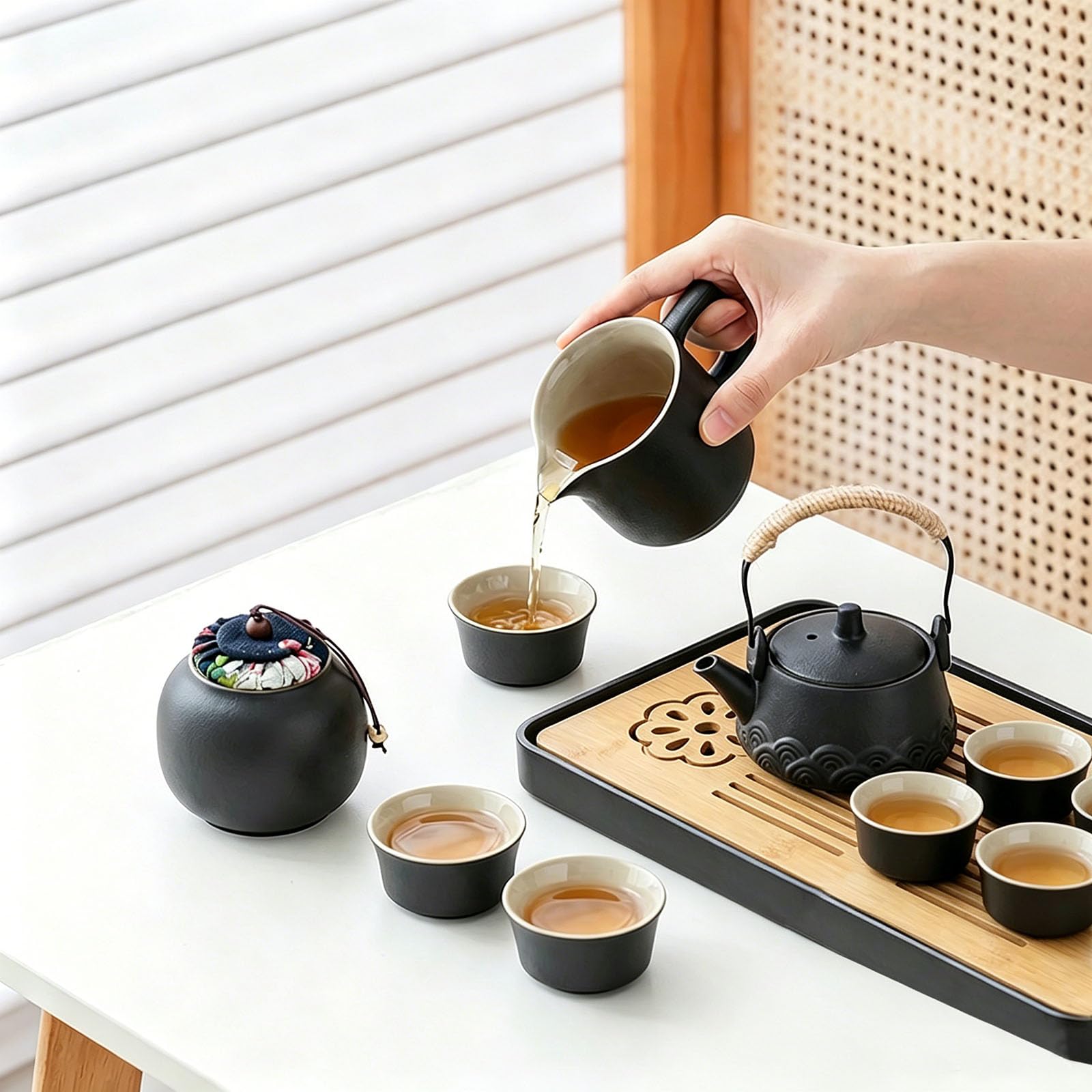 Set da tè da 14 pezzi, set da tè cinese Gongfu in porcellana, bellissimo set di teiera in ceramica con teiera e colino, servizio da tè giapponese, sacchetto regalo tutto in uno, per viaggi