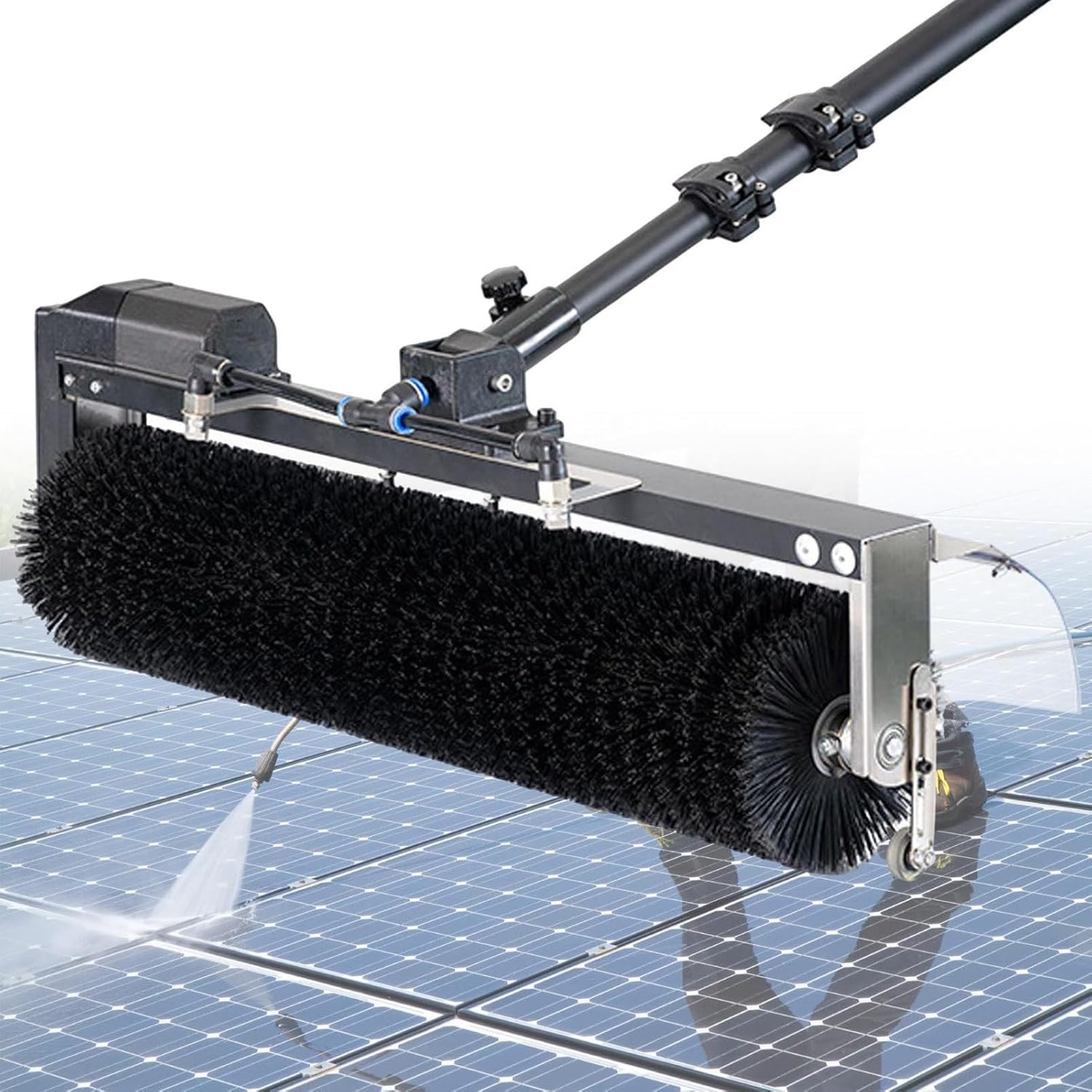 DUANHOZ Extendable Electric Cleaning Roller Brush - 3.5M/5.5M/7.5M Aluminum Pole, Solar Panel Cleaning Kit With Water Supply - Ideal For Efficient Solar Panel Maintenance,3.5M