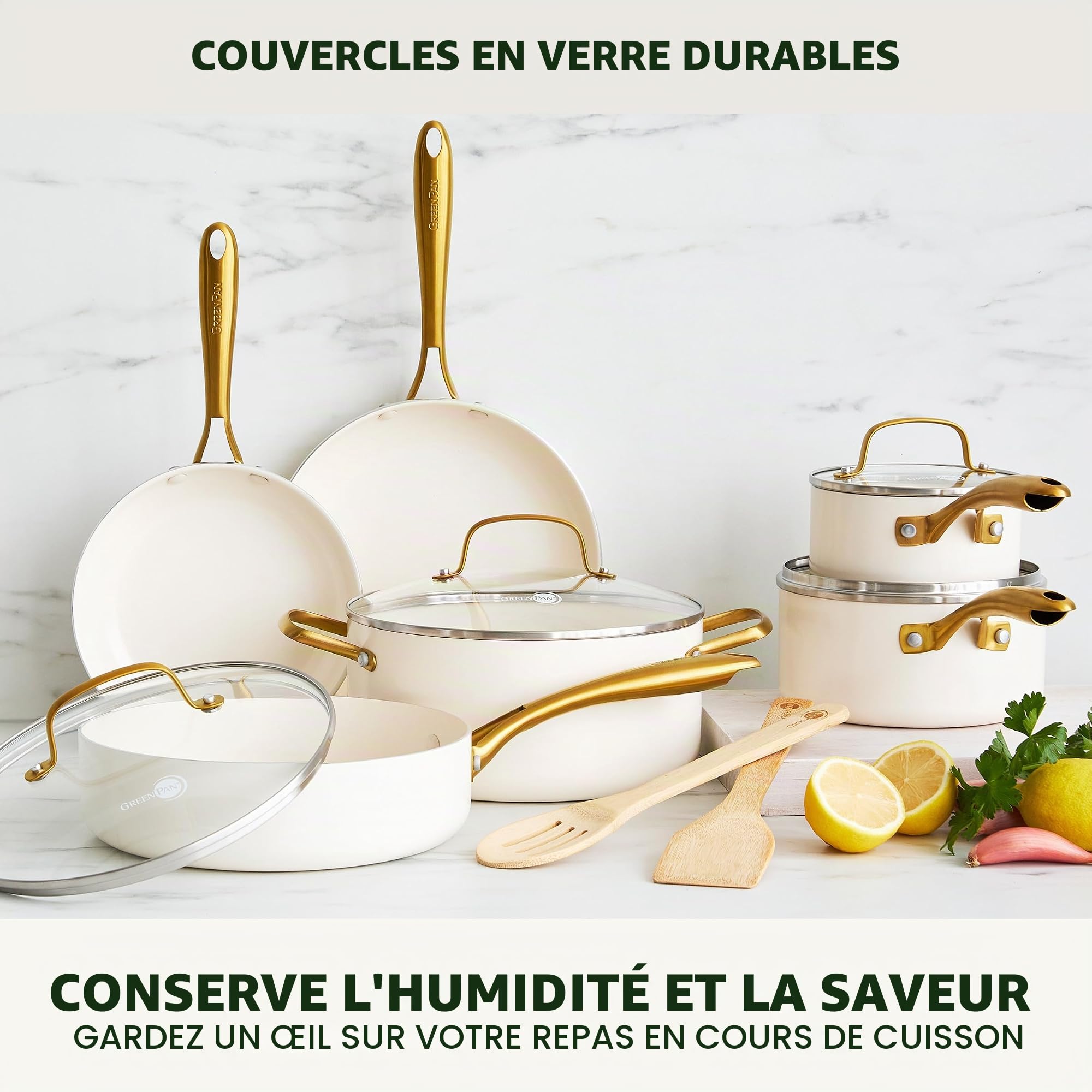 GreenPan Batterie de cuisine Swift antiadhésive de 12 pièces, casseroles et poêles en céramique sans PFAS avec couvercles, passe au lave-vaisselle et au four/gril jusqu'à 600 °C, ensemble de cuisine