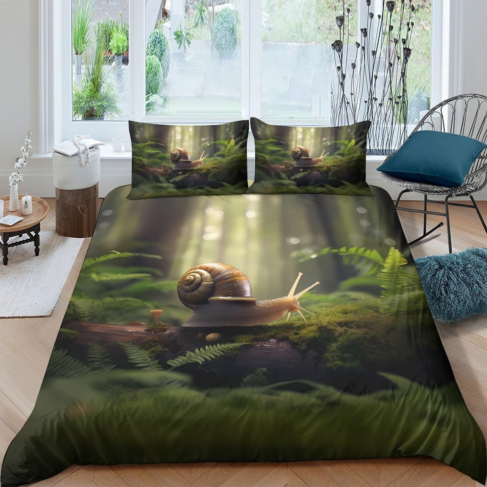 Ctjqhvkz Style-9 3D Printed Forest Snail Fitted Sheet Microfiber Soft Moss Mattress Cover Non Slip Bedroom Decor For Mattress Protection Single（135X200cm）