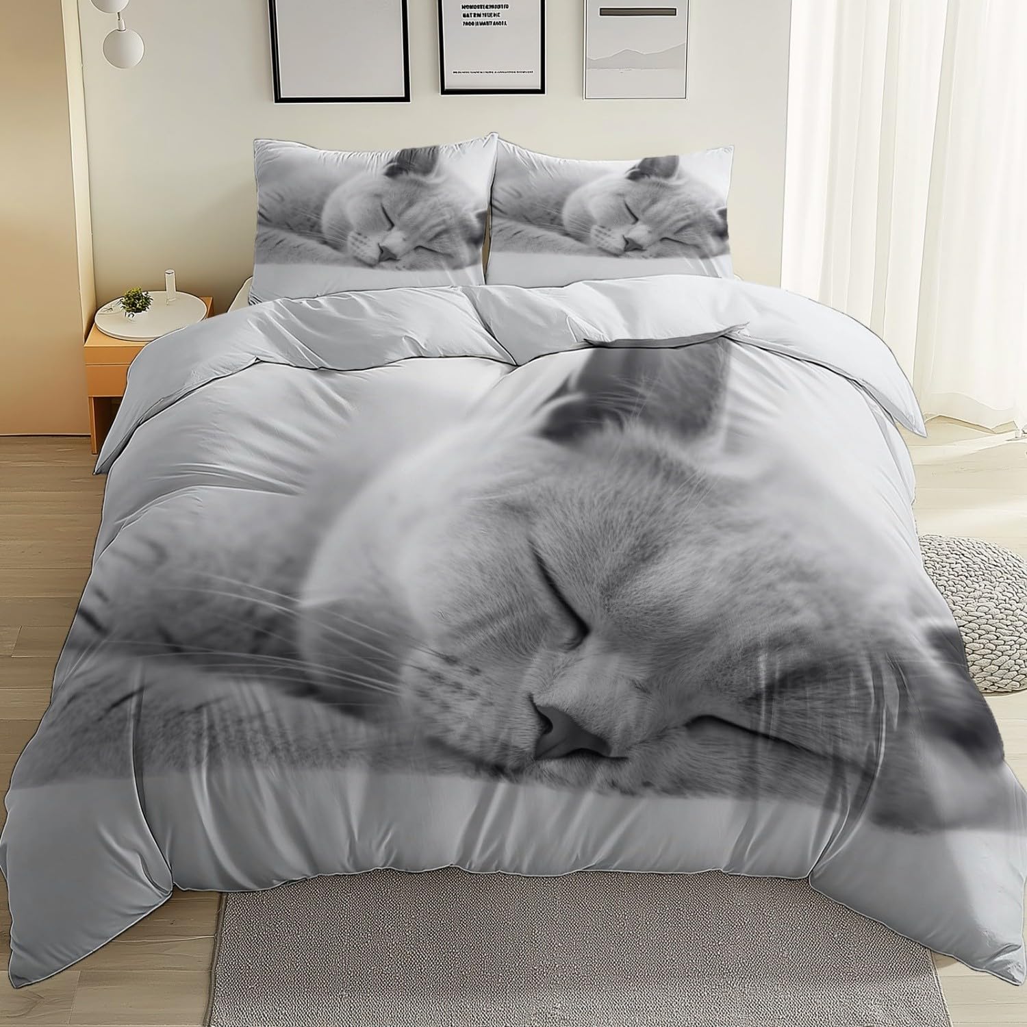 Animale Domestico British Shorthair Coperta Copripiumino 260 Cm X 220 Cm Set Lenzuola Copripiumino – Microfibra Ultra Morbida, 3 Pezzi Con Zip Nascosta E Federe Coordinate Grigio Bianco
