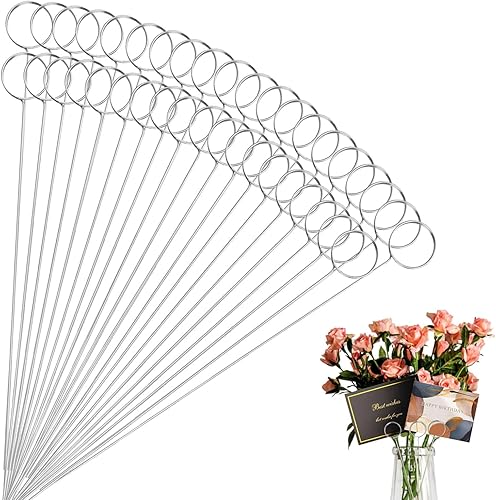 Miniatura 8 de 30 púas florales de alambre de metal de 13 pulgadas, soporte de tarjeta de metal para nombre, clips de número, soporte de imagen, soporte redondo