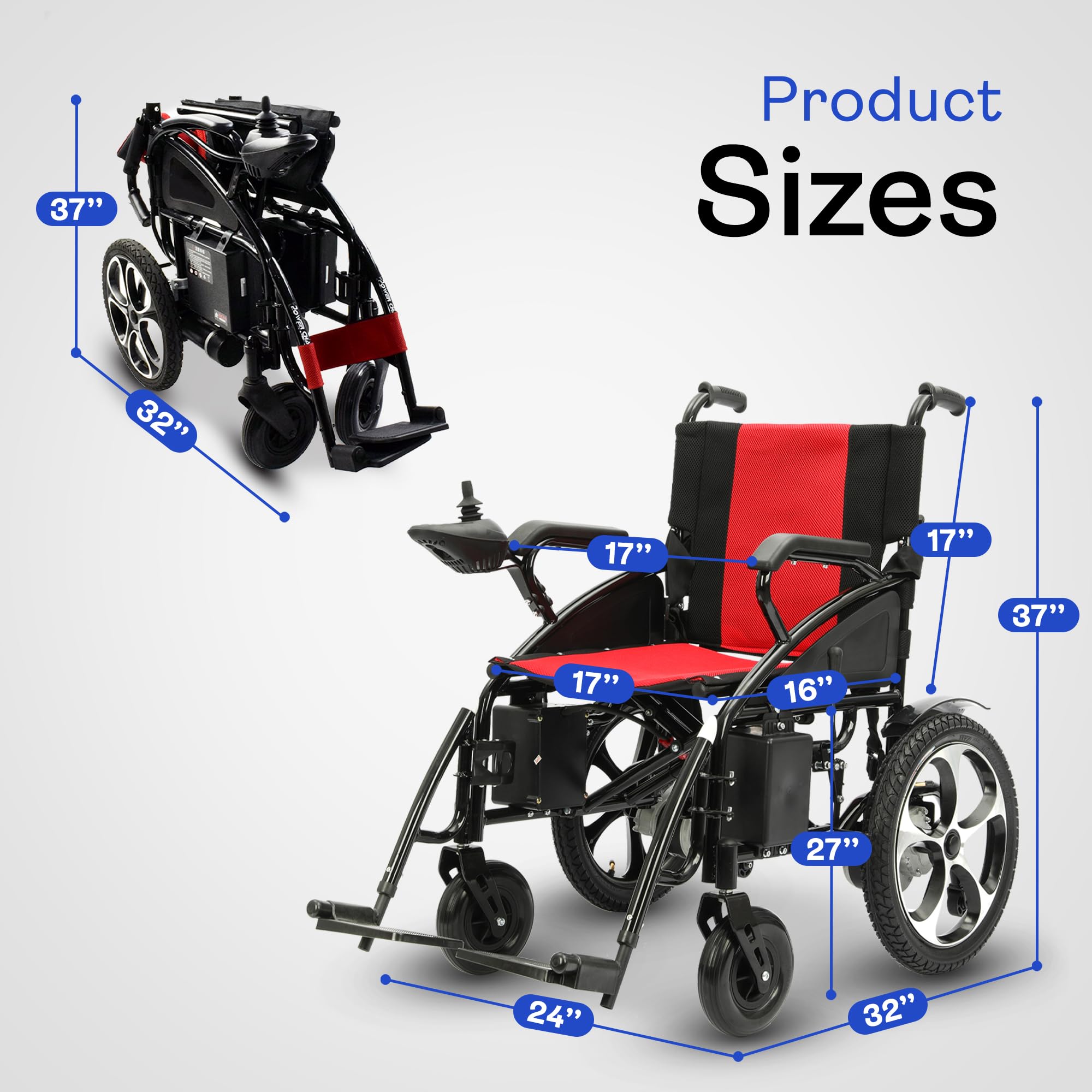 Electric Wheelchairs for Adults, All Terrain Heavy Duty Dual Motor Foldable Motorized Power Wheelchairs for Seniors, Portable Electric Wheel Chair for Adults (Artemis- Red)