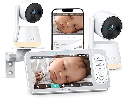 Dr.Care LumiView Plus Smart WiFi Monitor de bebé con 2 cámaras, pantalla dividida 1080P de 5.5 pulgadas y cámara 2K, modo de privacidad, alertas de