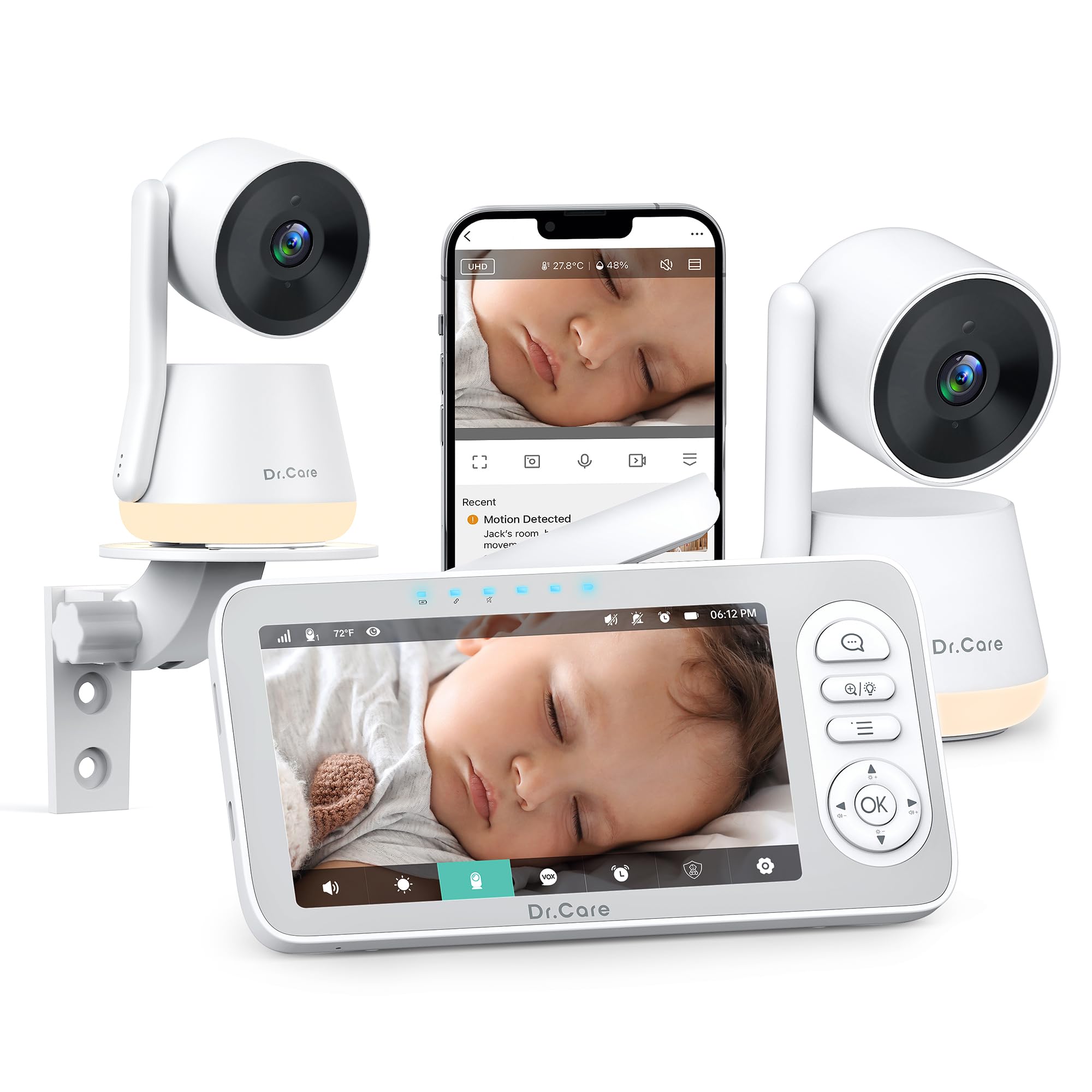 Dr.Care LumiView Plus Monitor Bebé WiFi con 2 Cámaras – Pantalla 5.5", Cámara 2K, Modo Privacidad, Batería 5000mAh, Luz RGB, Alertas Llanto y Movimiento, Visión Nocturna HD