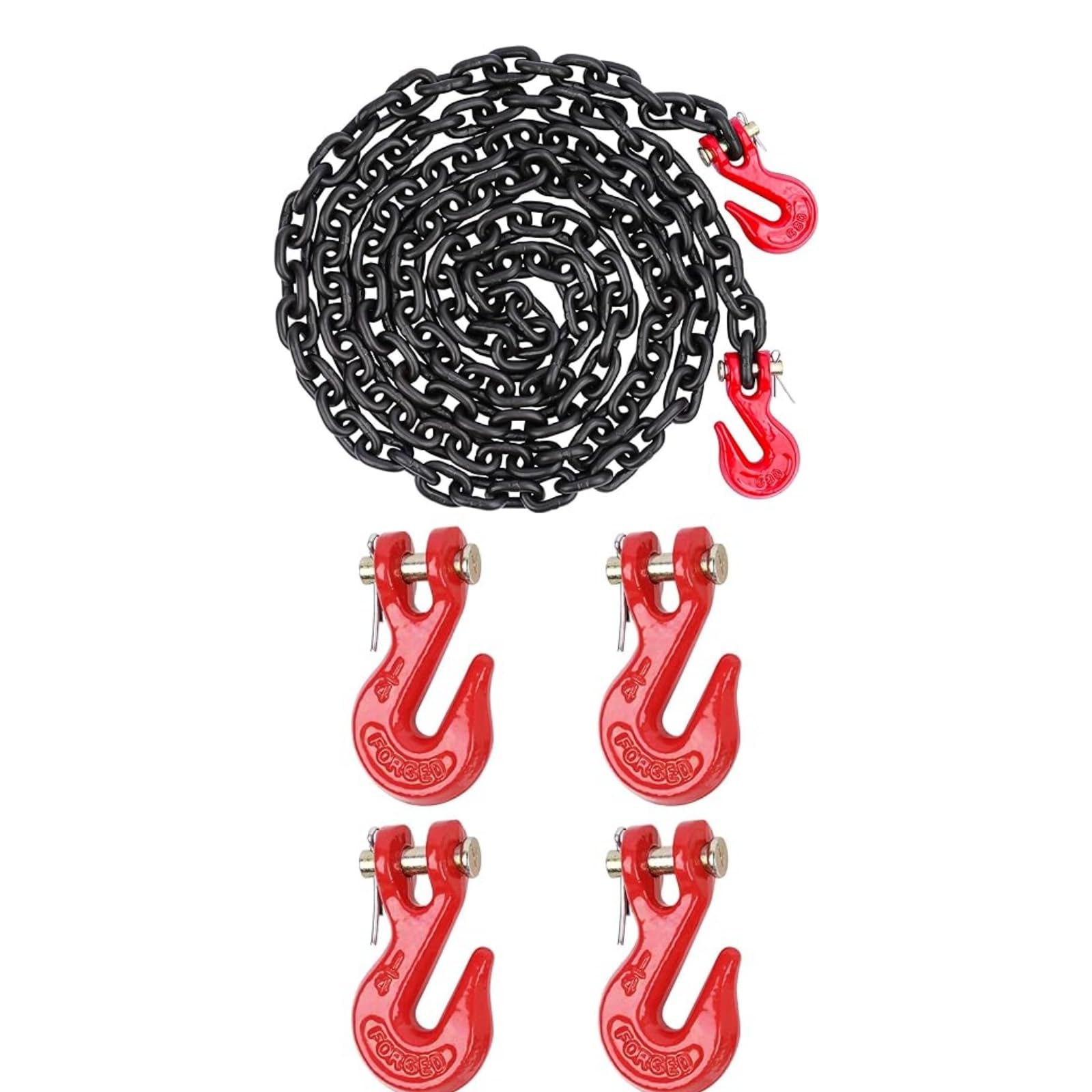 1/4" G80(4-Pack Chain Hooks+10 Ft Binder Chain)