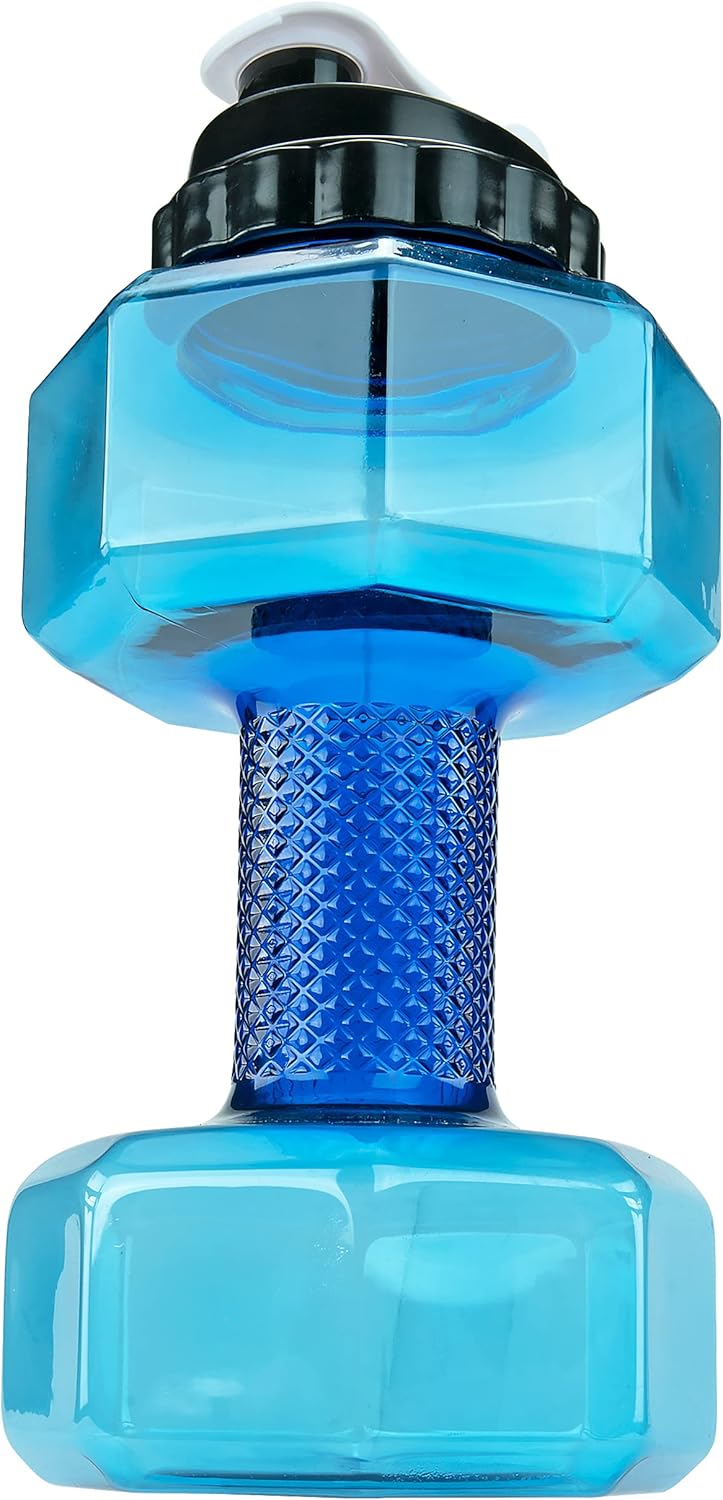 Dumbbell Water Bottle 2.2L – Portable Gym & Fitness Sports Bottle for Workout Hydration, See-Through Blue Design