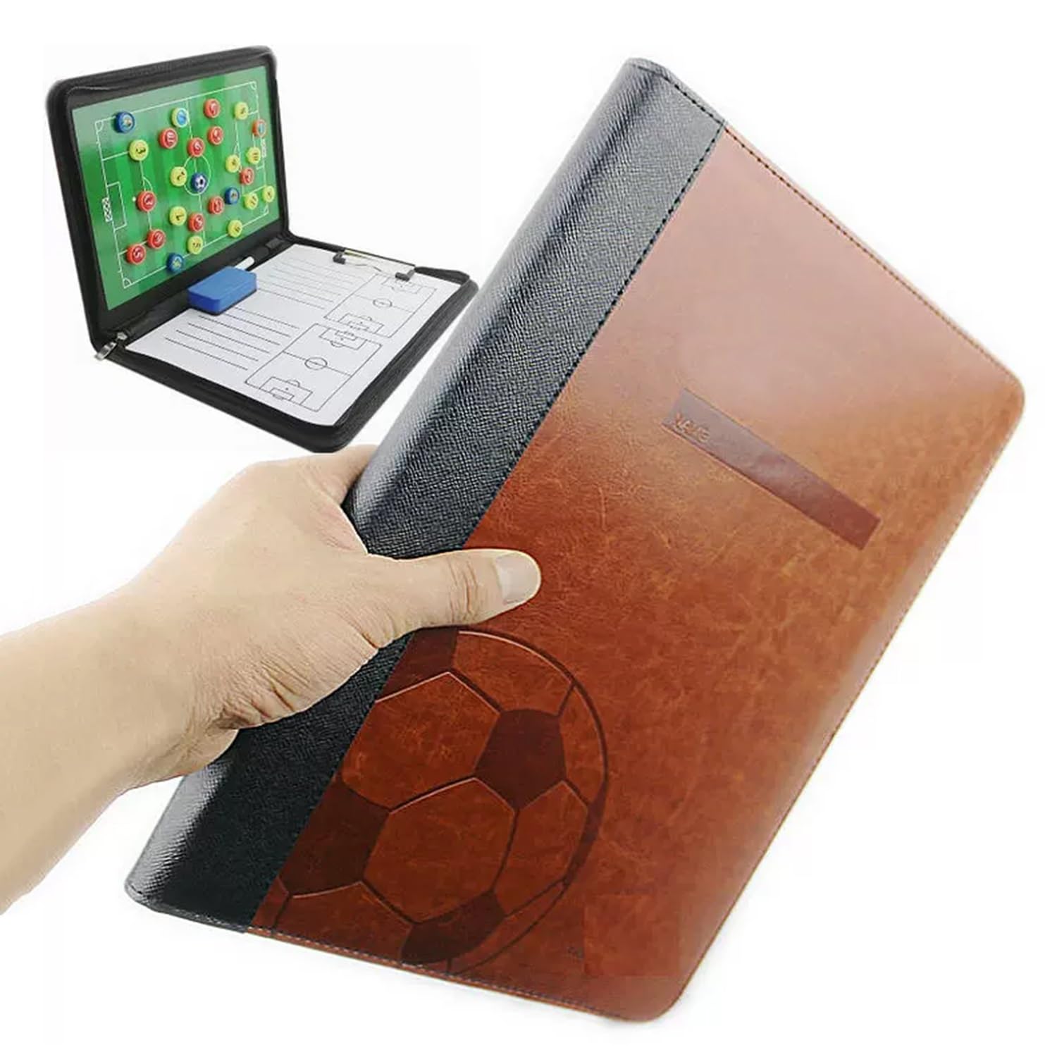 Fußball-Trainer-klemmbrett Fußball-aufstellungstafel, mit Reißverschluss, Fußball-Trainingshilfe mit Spielermarkern, Stift, Radiergummi, Papier