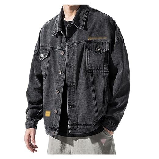 Jaqueta jeans masculina bordada com botão para trabalho com lapela solta combina com tudo para lazer streetwear