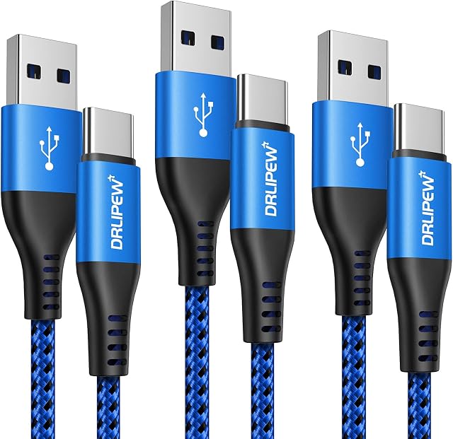[3-Pack/1M]USB C Charger Cable,3A USB A to USB Type C Fast Charger Charging Cable Lead Nylon Braided for Samsung Galaxy S21 S20 S10 S9 S8 Plus,Note 10 9,A71 A70 A51 A50 A40 A20e A21s,Google Pixel Blue