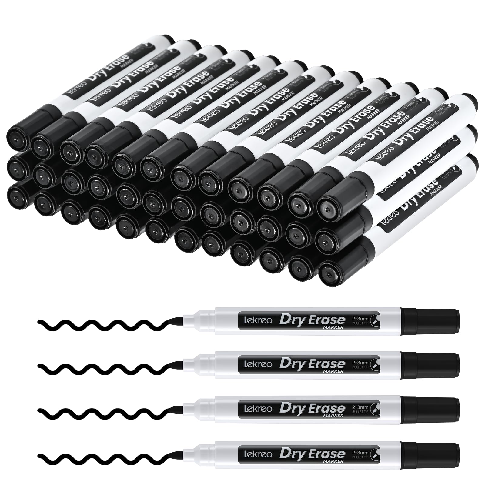 Lekreo Dry erase whiteboard pen, 2-3 mm nib, 36 Pack black whiteboard pens