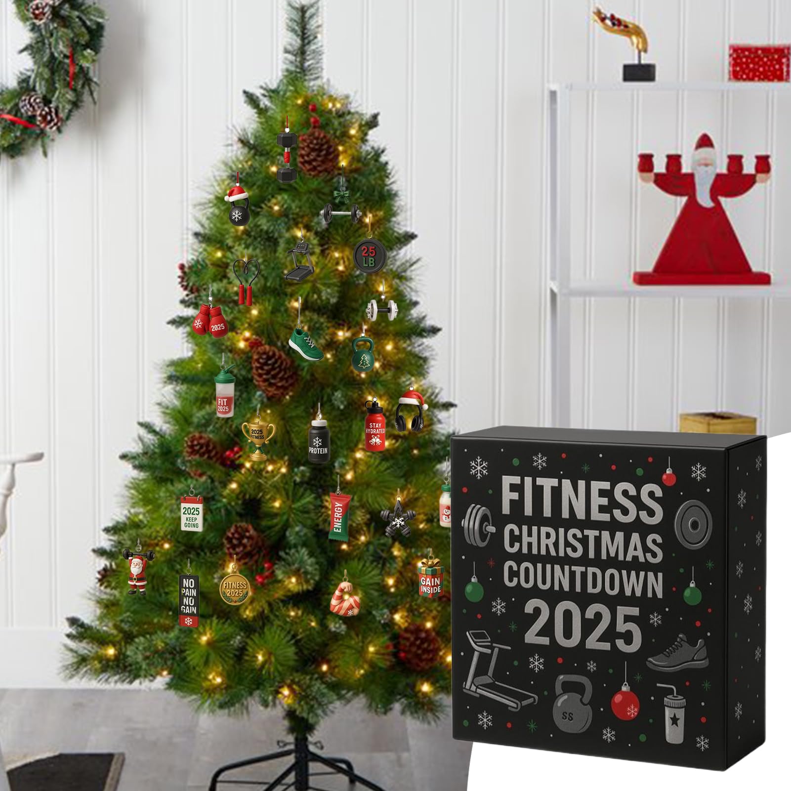 Calendario De Adviento De Cuenta Atrás Navideña - de Cuenta Atrás en | Acrílico 2D,24 Días Accesorios de Fitness Decoraciones para Árbol de Navidad - Para De Invierno, Gimnasio En Casa, V