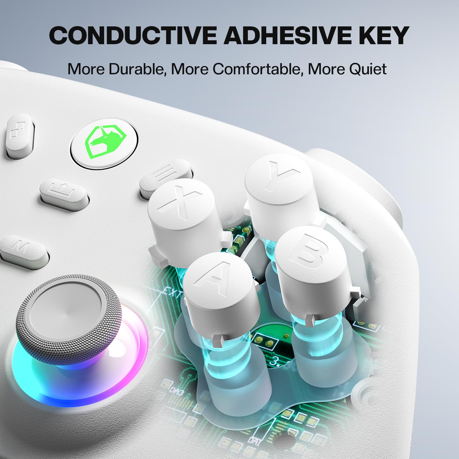 ECHTPower Controlador inalámbrico para juegos de PC, palanca de mando con efecto Hall, 2.4 G y tasa de sondeo de 1000 Hz con cable, batería de 800 mAh, turbo ajustable/vibración, para PC/Switch/iOS