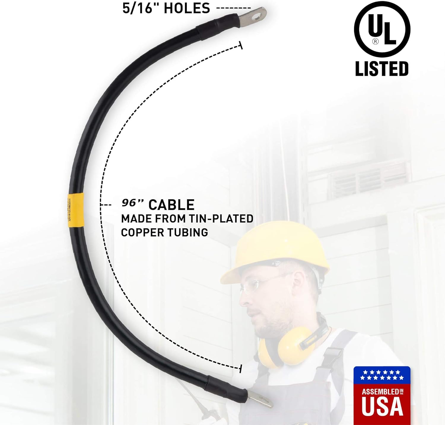 Exell Battery 2 Gauge Interconnecting Copper Cable, 96-Inch Length with 5/16-Inch Lugs (Black)