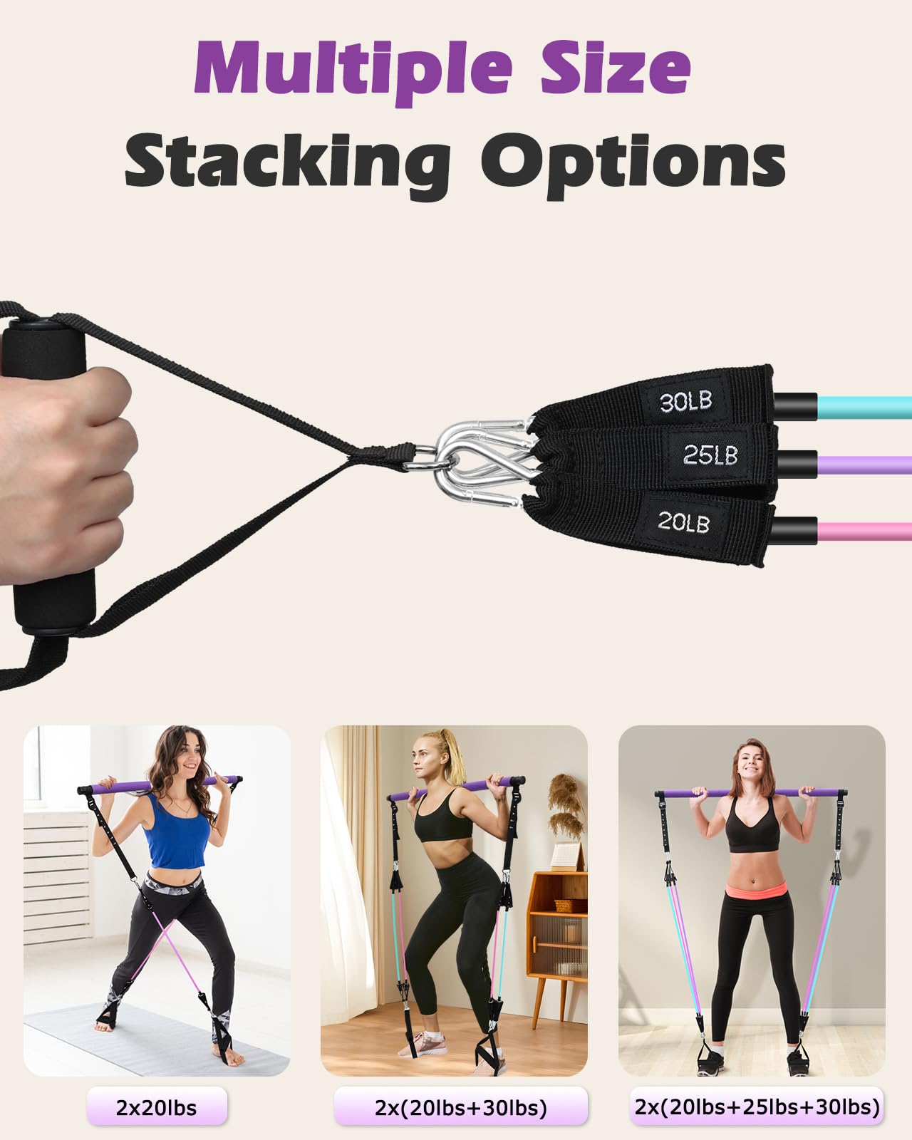 Zacro Kit de Barra de Pilates - Sets de Pilates con 6 Bandas de Resistencia, Ajustables Juego de Bandas de Fitness Smart Workout, Gomas Elasticas Musculacion para Gimnasio En Casa