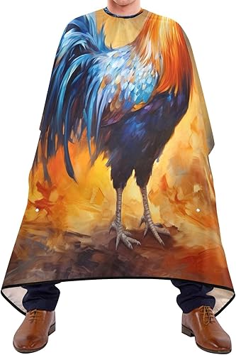 Miniatura 2 de SDMKA Capa de peluquería profesional de gallo colorido impermeable para corte de pelo, con cierre a presión, delantal de peluquería multifuncional